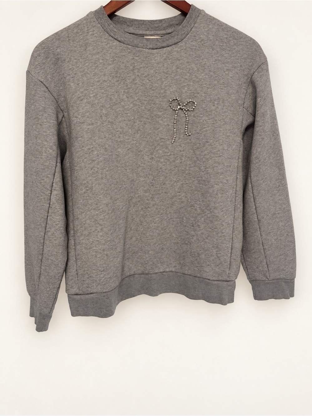 a new day Gray Crewneck Sweater with Rhinestone Bow